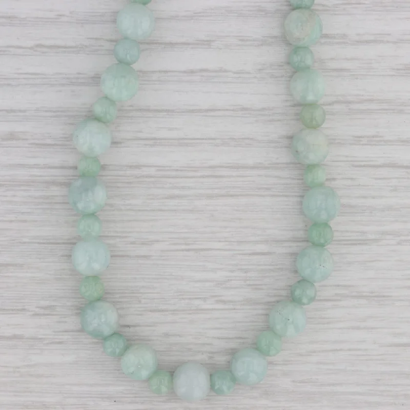 women's friendship necklaces-Green Jadeite Jade Bead Strand Necklace 14k Gold Clasp 17.75"