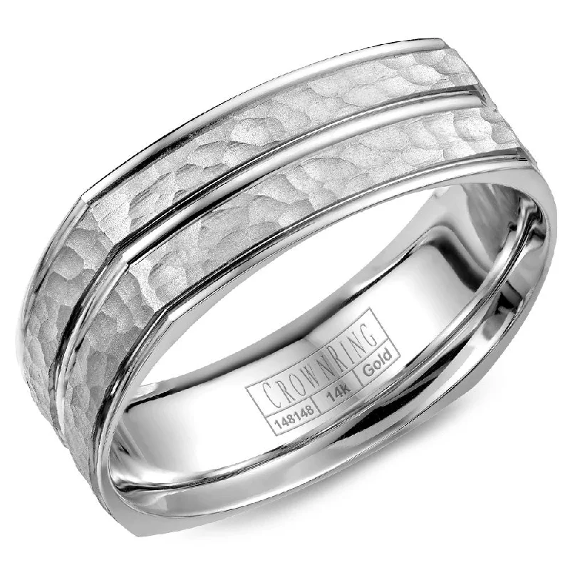 women's bridal rings with diamonds-CrownRing 7MM Soft Square Shape Wedding Band with Hammered Center WB-7911