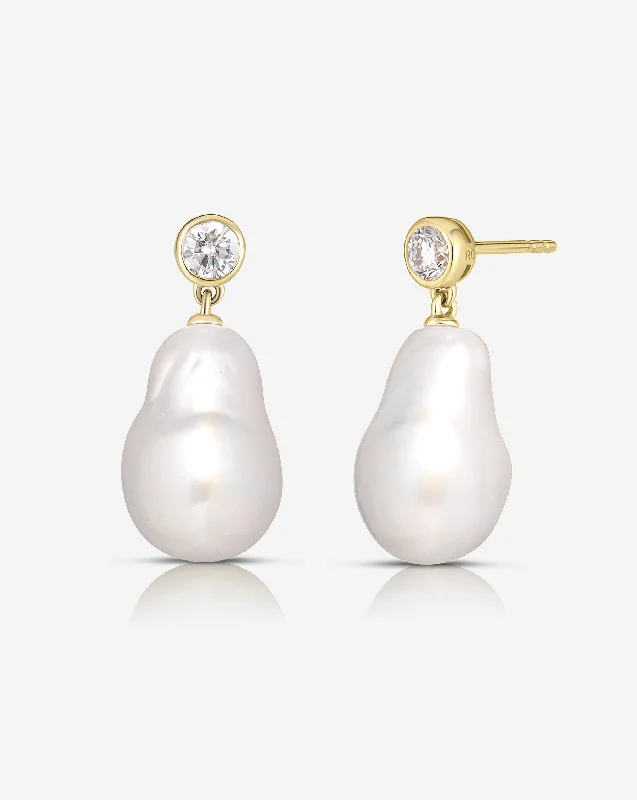 women's modern earrings-Organic Pearl + Diamond Earrings