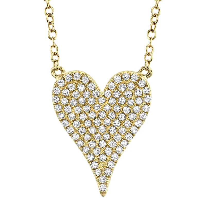 women's wedding necklaces-14K Yellow Gold Pave Diamond Heart Necklace (Medium)