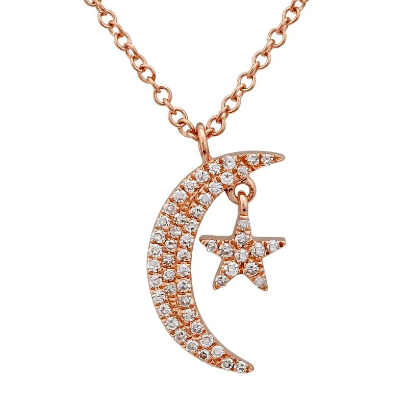 women's statement necklaces-14K Rose Gold Diamond Mini Moon and Star Necklace