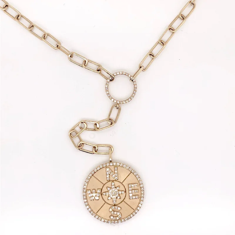 women's delicate necklaces-14K Yellow Gold Diamond Open Link Compass Necklace