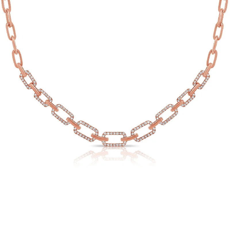 women's layered pearl necklaces-14K Rose Gold Diamond Link Necklace