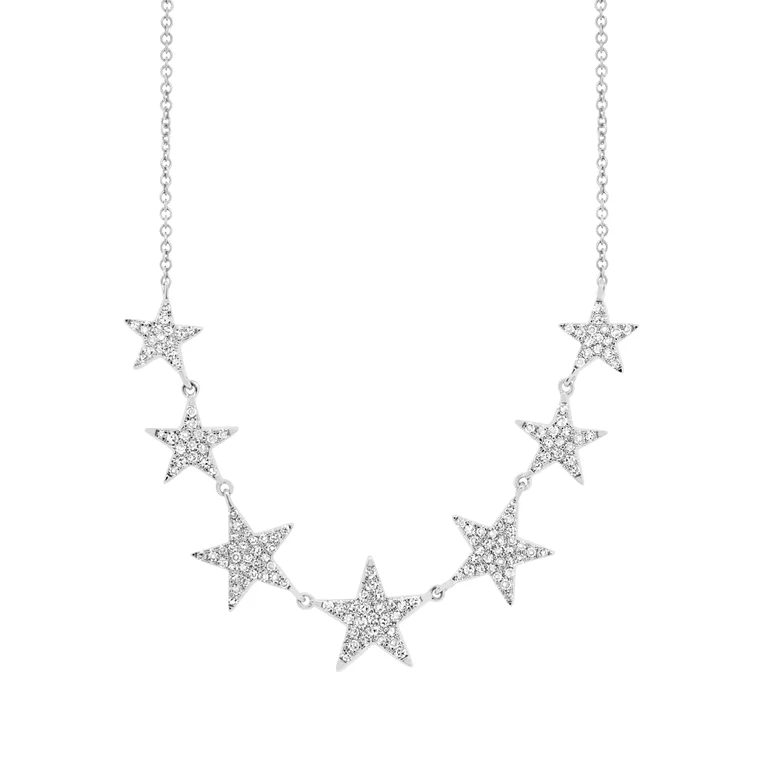 women's multi-strand necklaces-14K White Gold Diamond (7) Star Necklace