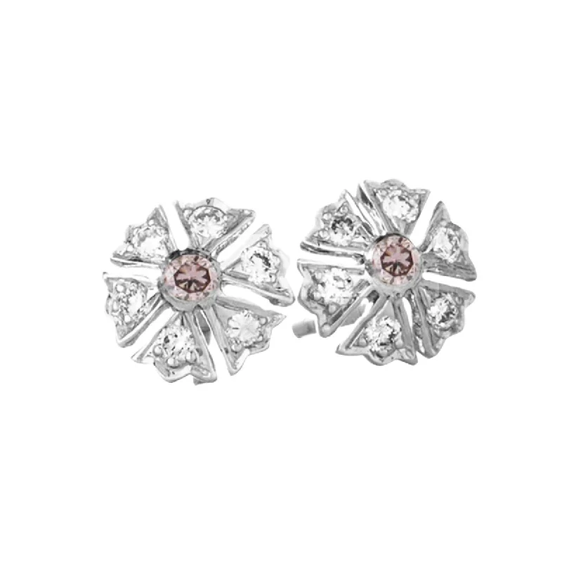 women's gemstone stud earrings-Camelia White and Pink Diamond Stud Earrings