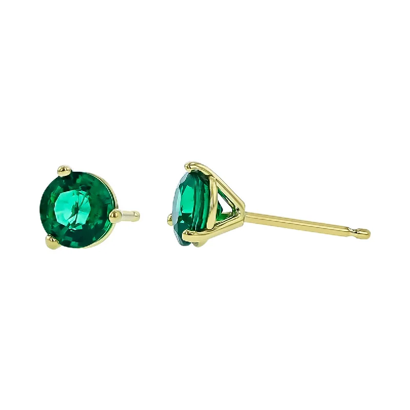 women's gold ear cuffs-18K Yellow Gold Colombian Emerald Stud Earrings