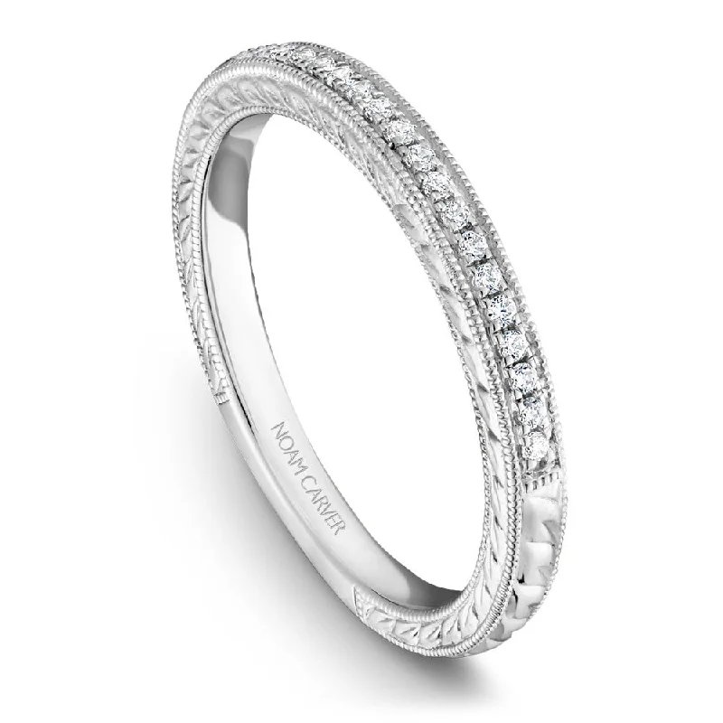 women's vintage style engagement rings-Noam Carver Hand Engraved Diamond Wedding Band B051-01B