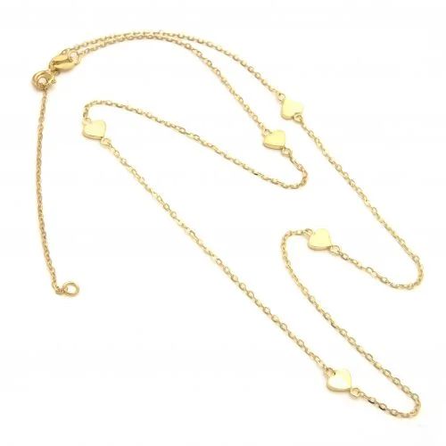 women's charm necklaces-14K Yellow Gold Heart Station Necklace