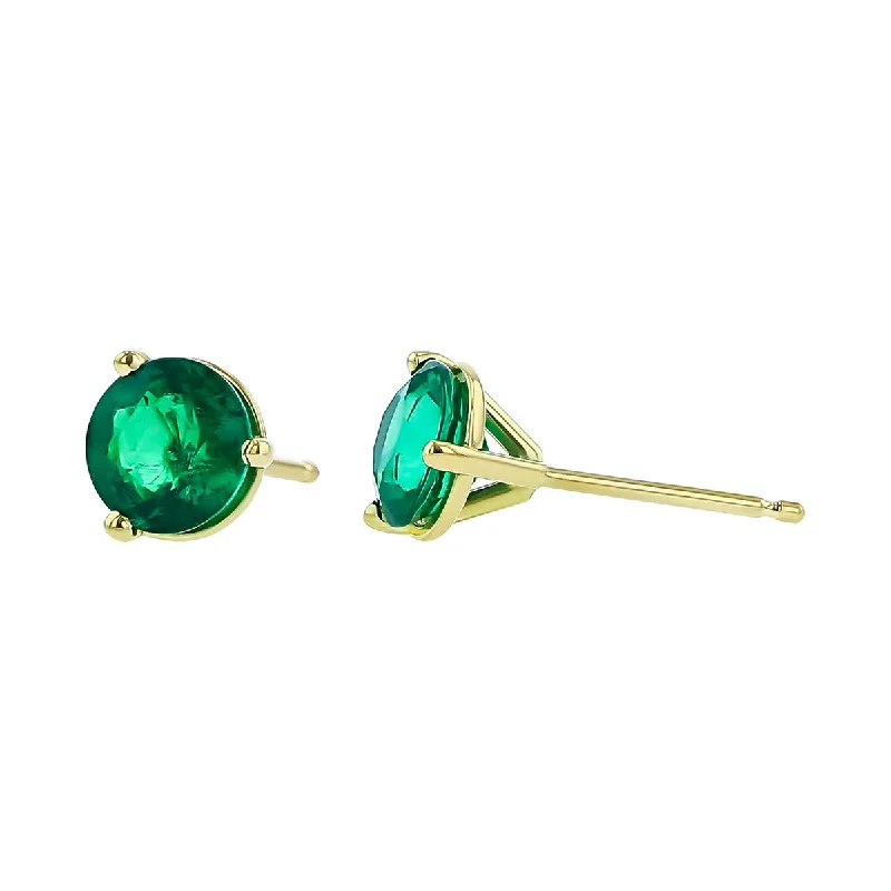 women's heart-shaped drop earrings-18K Yellow Gold Colombian Emerald Stud Earrings