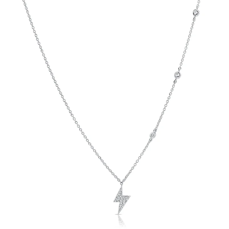 women's diamond pendant necklaces-14K White Gold Diamond Lightning Bold Diamond Necklace