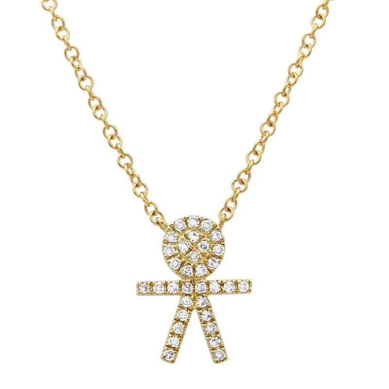 women's antique diamond necklaces-14K Yellow Diamond Boy Stick Figure Necklace