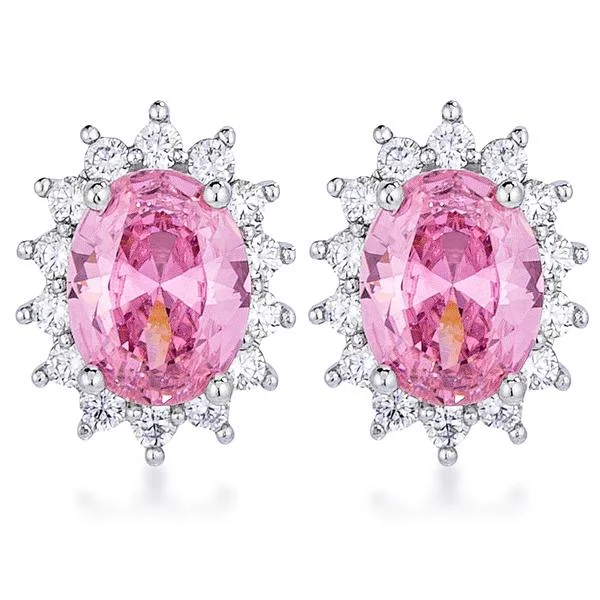 women's gemstone dangly earrings-Chesna Oval Pink Halo Earrings | 2ct