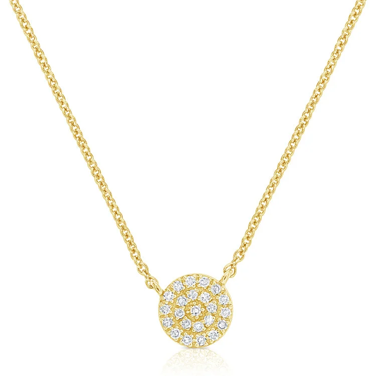 women's solitaire necklaces-14K Yellow Gold Diamond Pave Disc Necklace