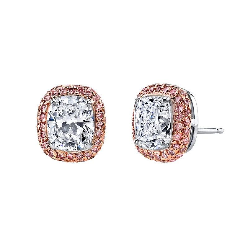 women's butterfly earrings-Arabesque Cushion Diamond Halo Stud Earrings