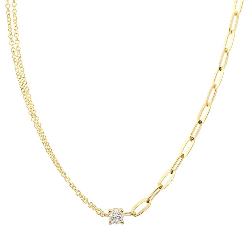 women's angel wing necklaces-14K Yellow Gold Diamond Mixed Double Chain Necklace