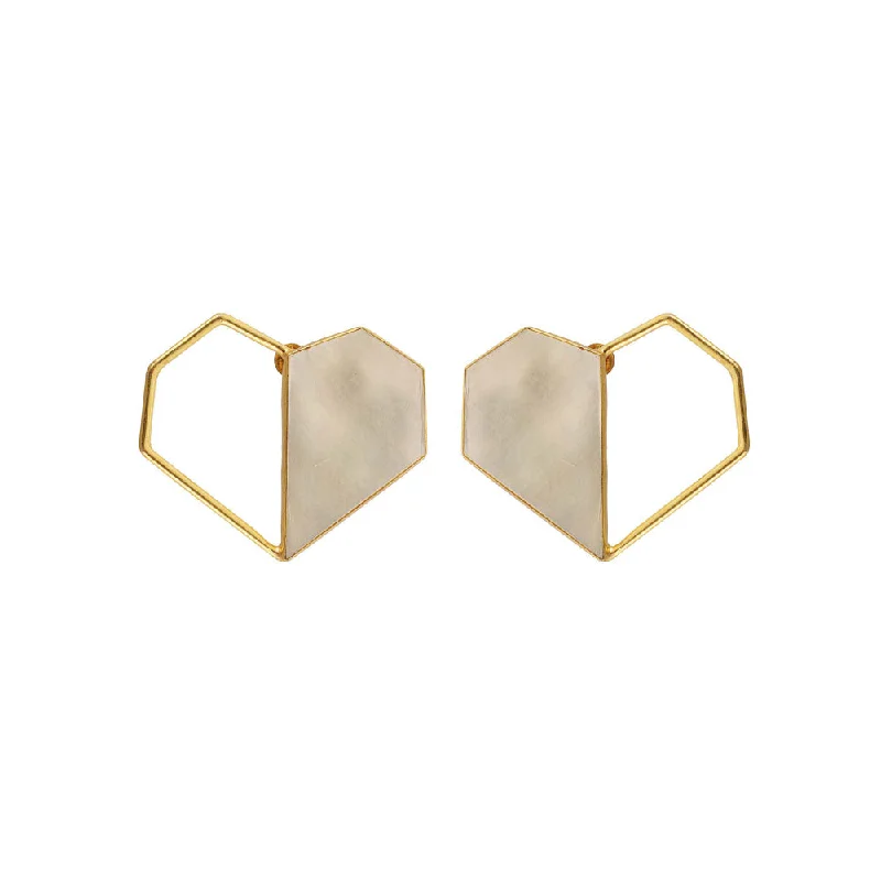 women's huggie earrings-VARNIKA ARORA Twin- 22K Gold Plated Mother Of Pearl Studs Heart Earrings