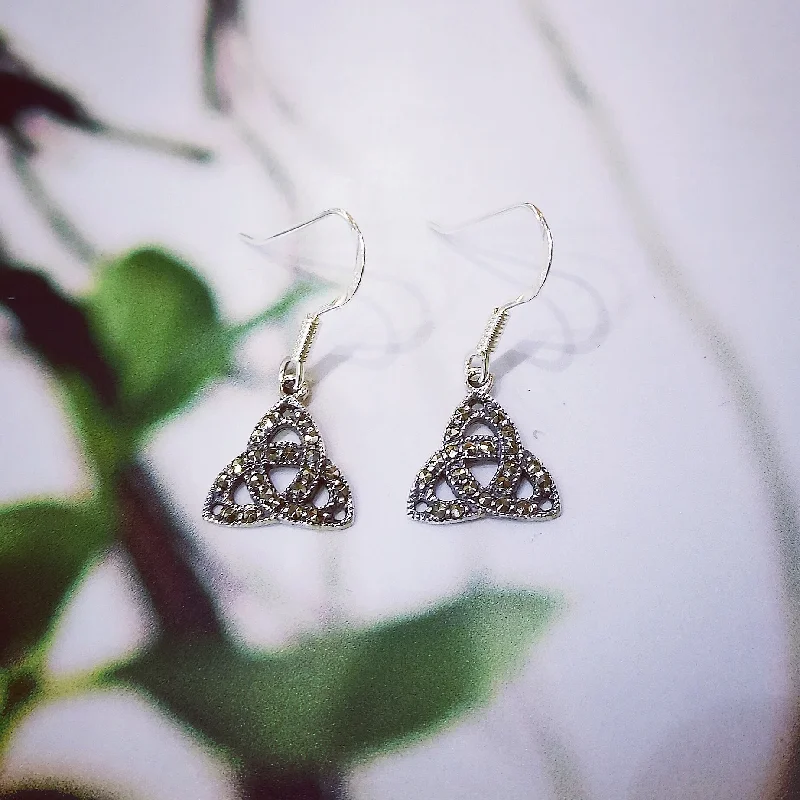 women's gemstone dangly earrings-Sterling Silver Marcasite Trinity Earrings