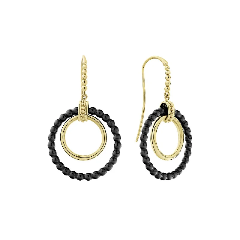 women's double hoop earrings-Black Caviar Gold Drop Earrings