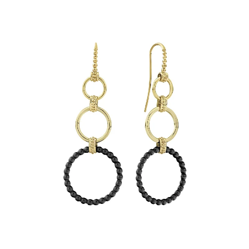 women's fashion gemstone earrings-Black Caviar Gold Drop Earrings