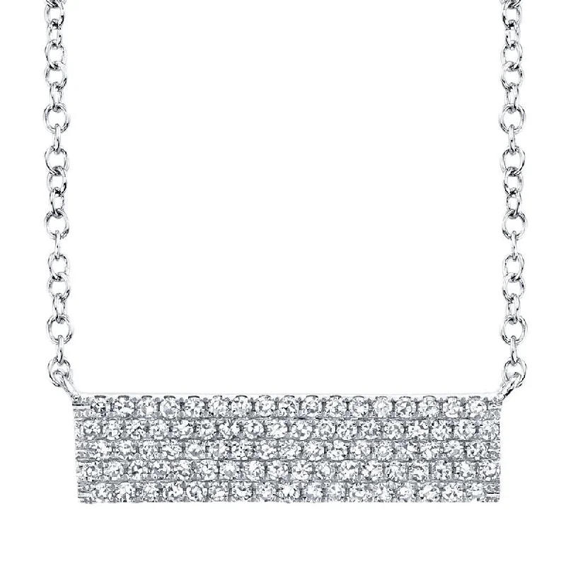 women's unique necklaces-14K White Gold Diamond Pave Bar Necklace