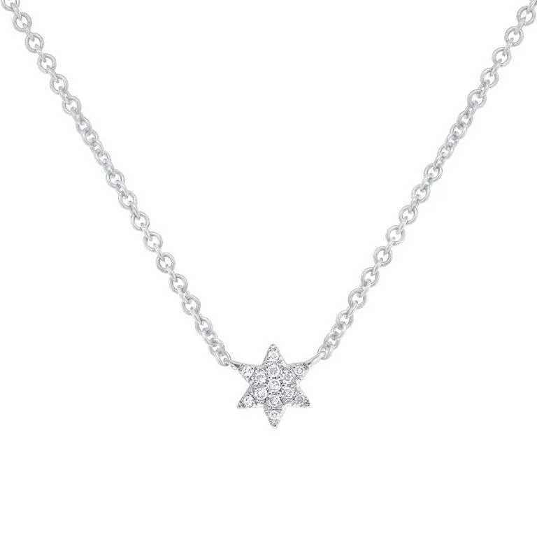 women's cross necklaces-14K White Gold Dainty Diamond Star of David Necklace