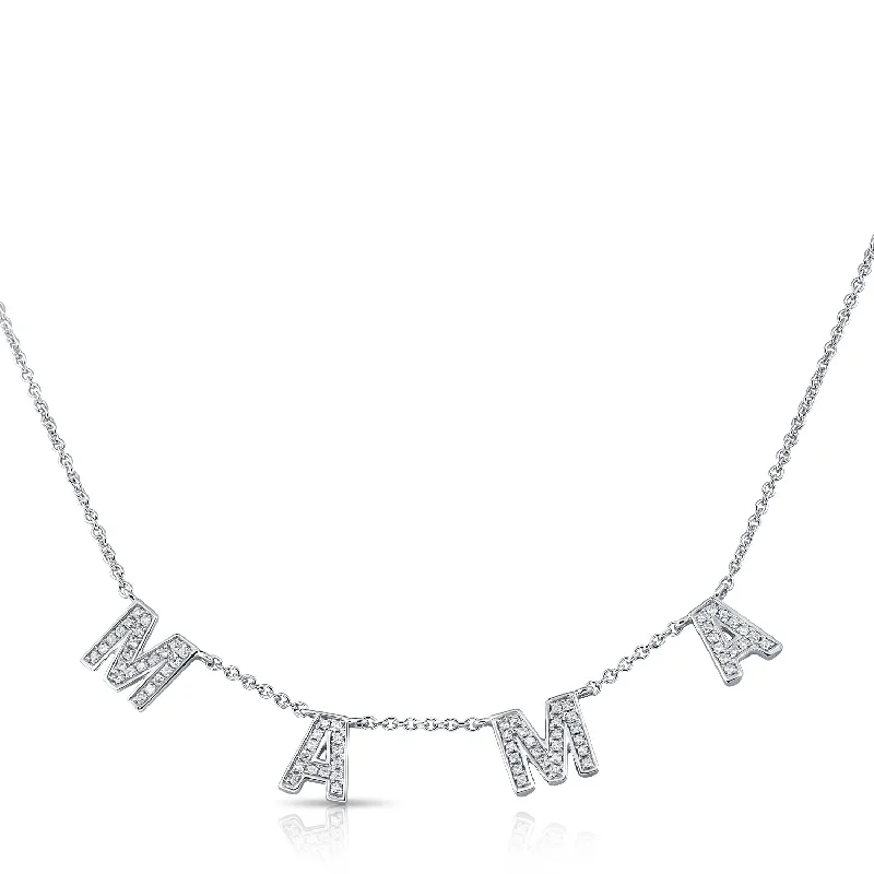 women's minimalist necklaces-14K White Gold Diamond "Mama" Necklace