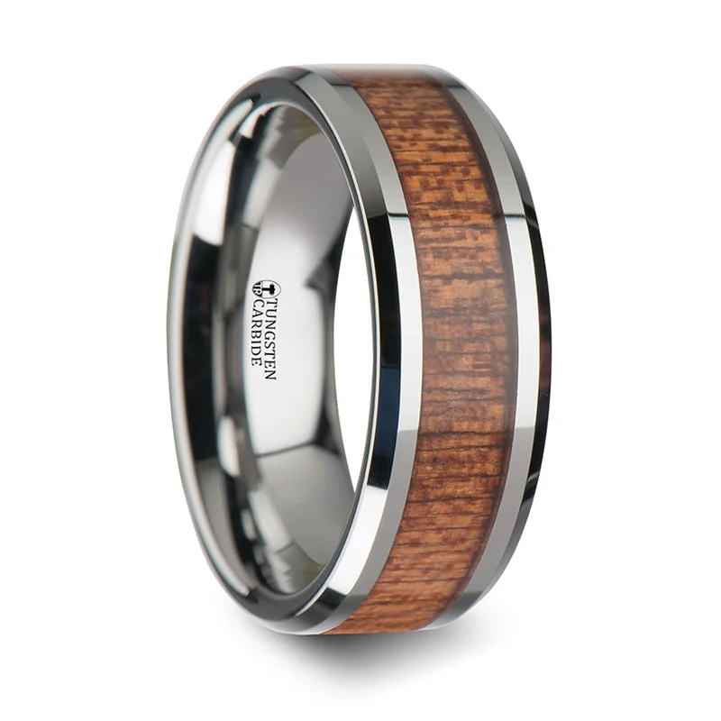 women's colored diamond engagement rings-Thorsten Congo Tungsten Carbide Wedding Band w/ Polished Bevels & African Sapele Wood Inlay (6-10mm) W1898-SPWI