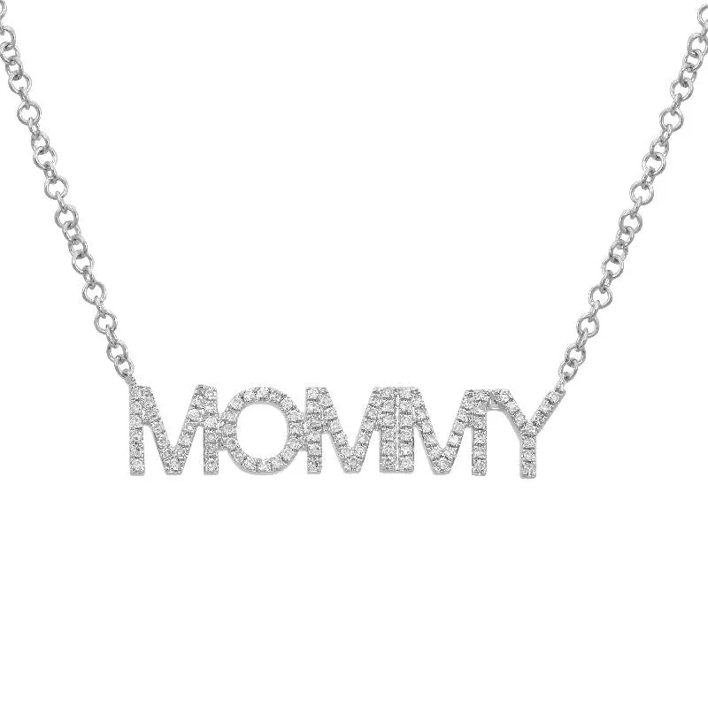 women's unique necklaces-14K White Gold Diamond "MOMMY" Necklace