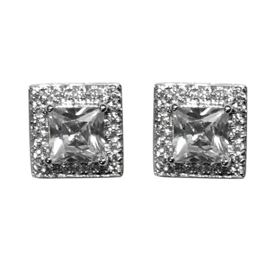 women's moon earrings-Tashel Princess Cut Halo Stud Earrings