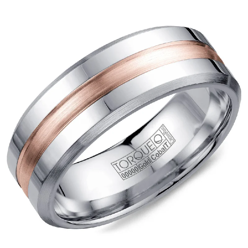 women's modern halo engagement rings-Torque Cobalt & Gold Collection 7.5MM Wedding Band with Rose Gold Center CW030MR75