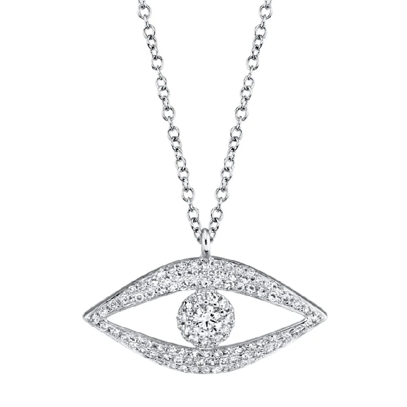 women's celestial necklaces-14K White Gold Diamond Evil Eye Necklace