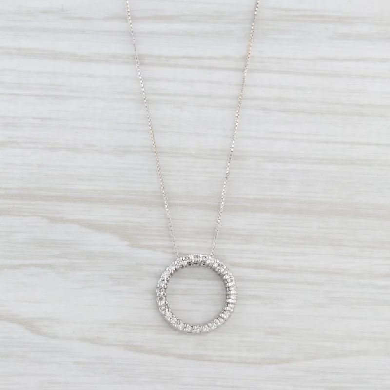 women's long necklaces-0.25ctw Diamond Eternity Circle Pendant Necklace 14k White Gold 20" Box Chain