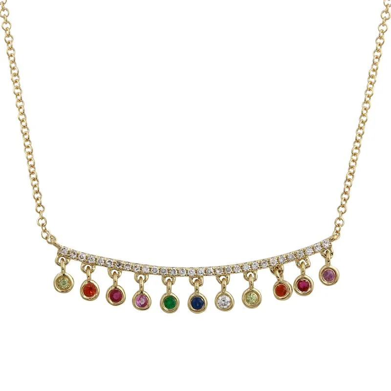 women's pendant necklaces-14K Yellow Gold Rainbow Dangle Necklace