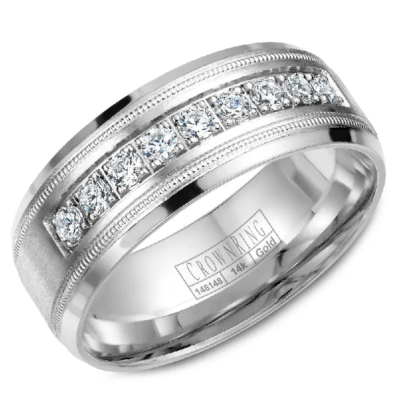 women's three-stone engagement rings-CrownRing 8MM 9 Round Diamond Wedding Band with Milgrain Detailing WB-9083