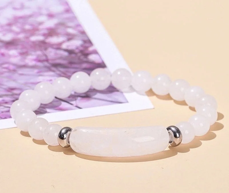 Natural White Jade Bridge Bracelet|8mm Long Tube 10 * 39mm