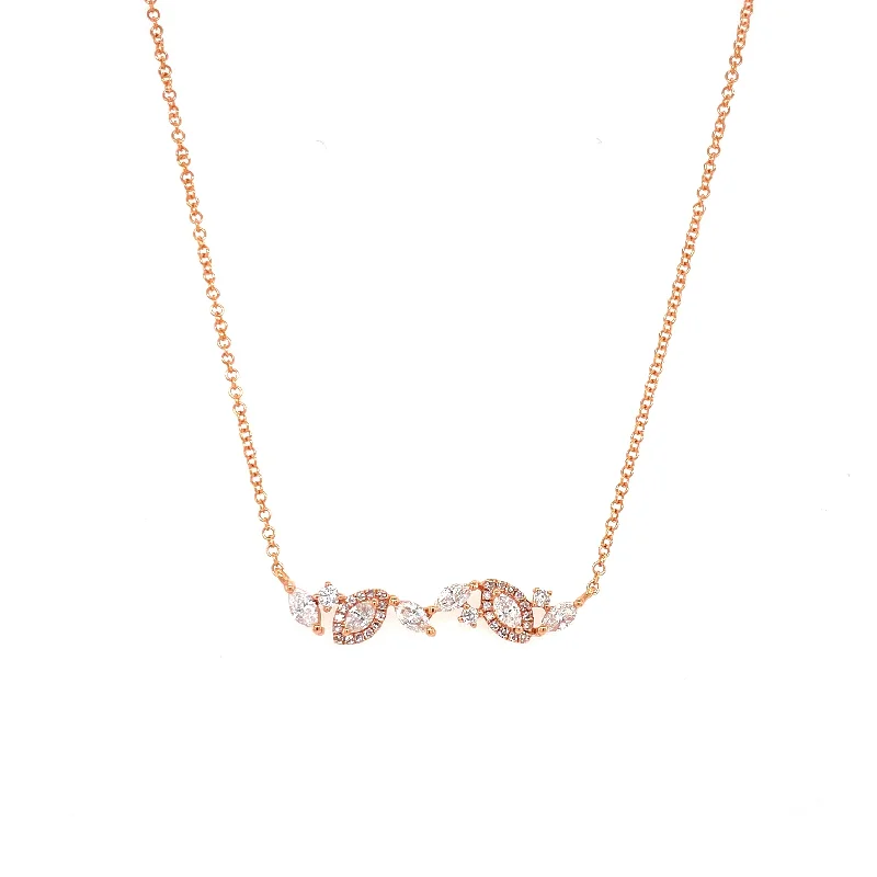 women's butterfly pendant necklaces-14K Rose Gold Round & Marquise Diamond Necklace