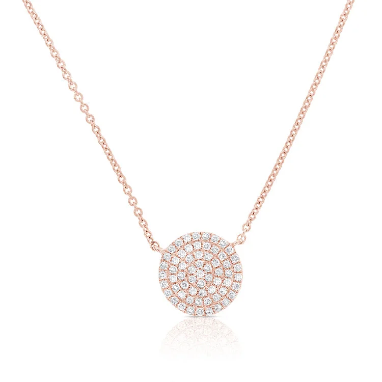 women's custom necklaces-14K Rose Gold Diamond Pave Large Disc Necklace