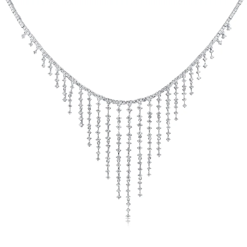 women's nature-inspired necklaces-14K White Gold Dripping Diamond Necklace