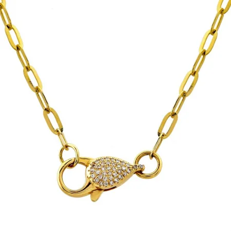 women's fine jewelry necklaces-14k Yellow Gold Big Lobster Clasp Link Chain Diamond Necklace