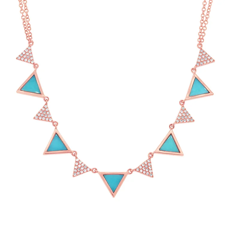 women's silver necklaces-14K Rose Gold Diamond and Composite Turquoise Triangle Necklace