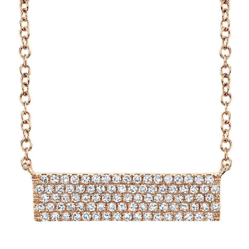 women's luxury necklaces-14K Rose Gold Diamond Pave Bar Necklace