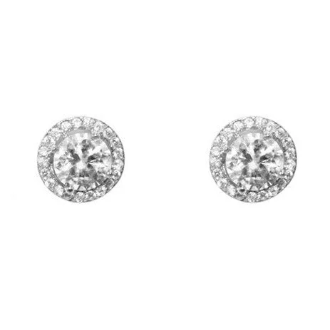 women's diamond stud earrings-Isla Clear Round CZ Halo Stud Earrings - 10mm | 1.2ct