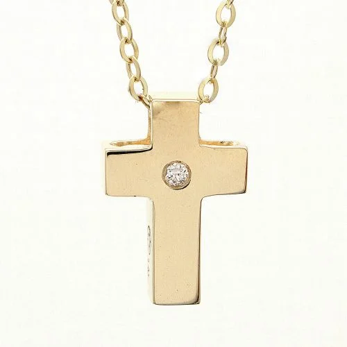 women's gold chain necklaces-14K Yellow Gold Cross With Diamond Necklace