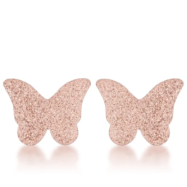 women's silver drop earrings-Jess Butterfly Rose Gold Stud Earrings | Stainless Steel