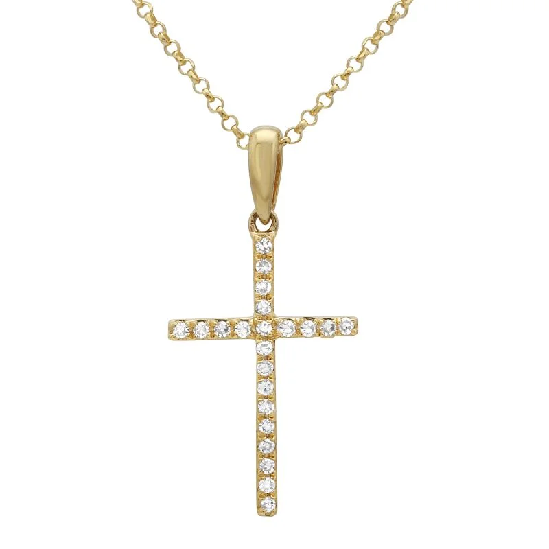 women's long pendant necklaces-14K Yellow Gold Diamond Cross Necklace