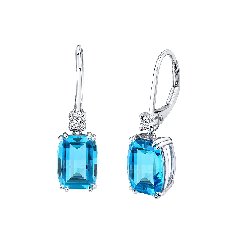 women's pearl drop earrings-Barrel-cut Blue Topaz and Diamond Drop Earrings