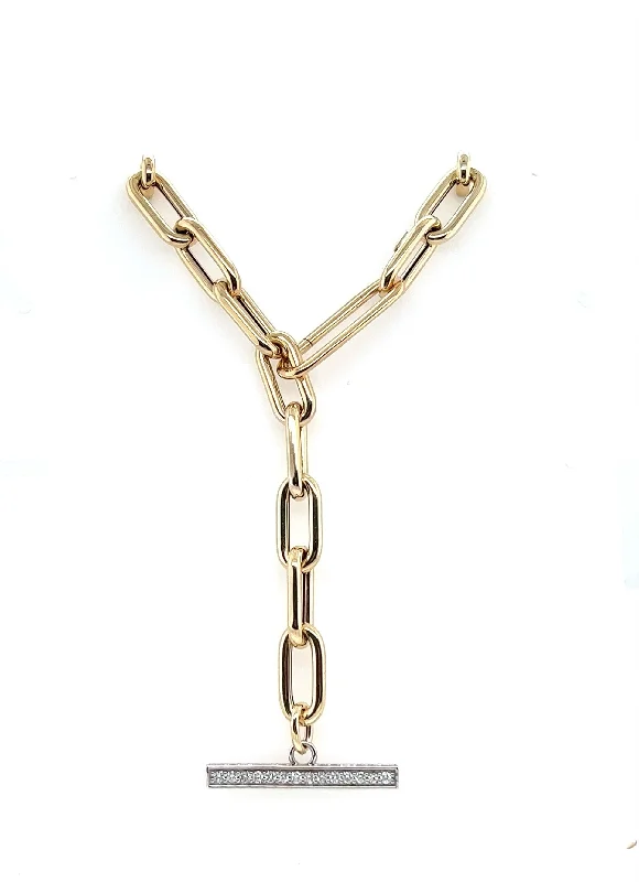 women's adjustable necklaces-14k Yellow Gold Diamond Toggle Paperclip Necklace