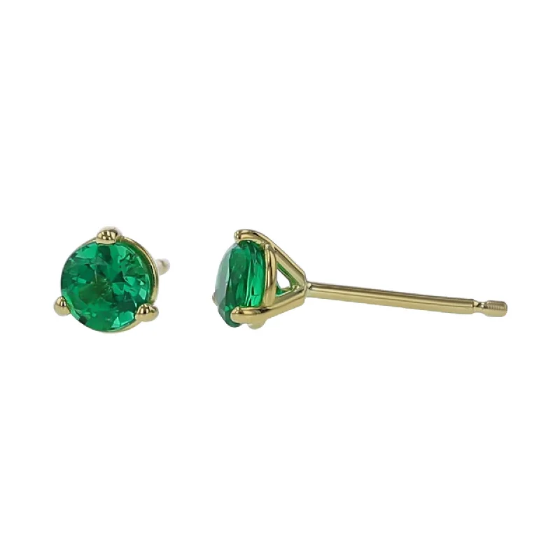 women's minimalistic earrings-18K Yellow Gold Emerald Stud Earrings