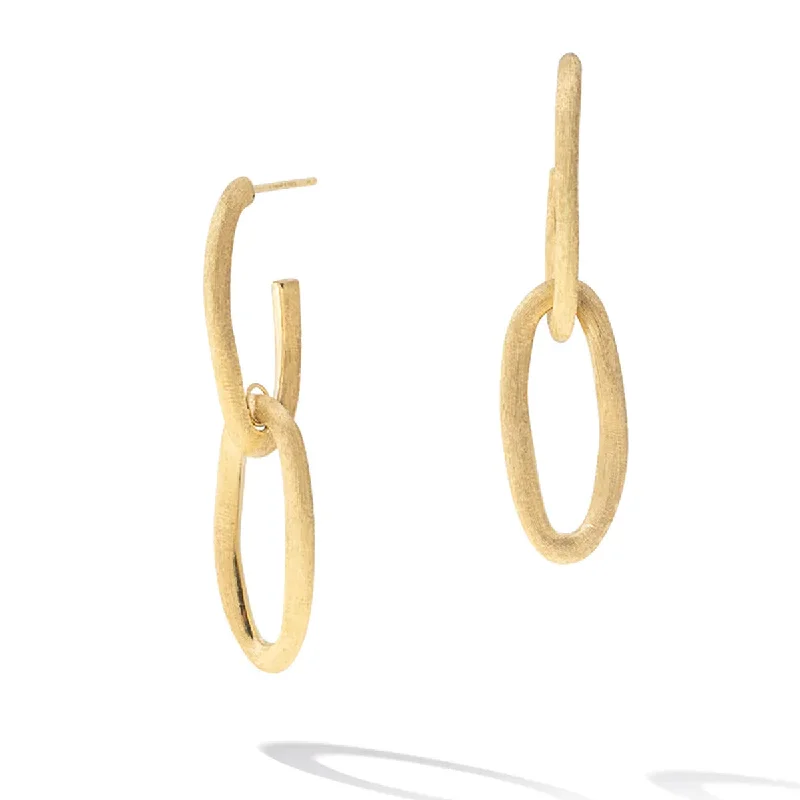 women's heart earrings-18K Yellow Gold Oval Double Link Earrings