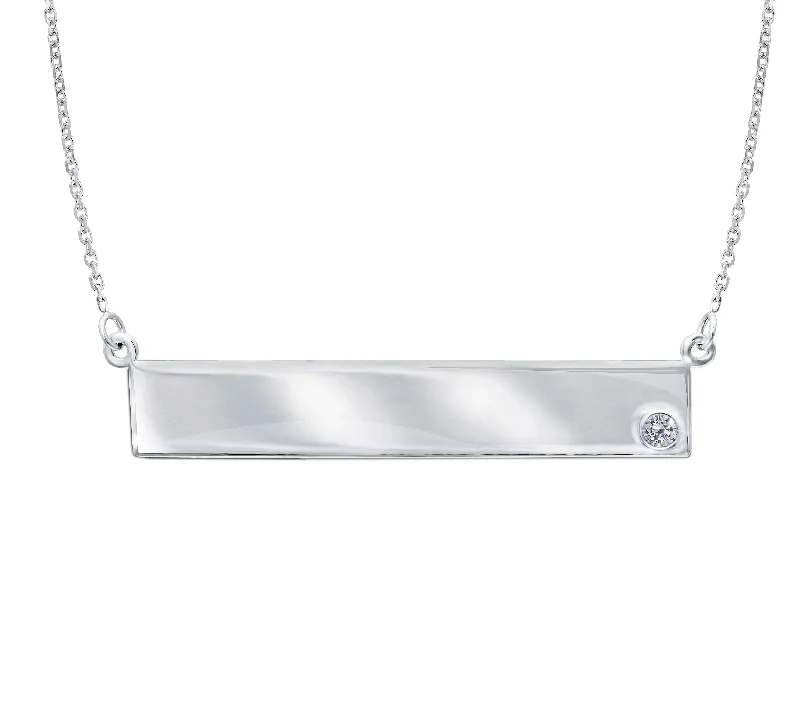 women's love necklaces-White 14K 0.02Ct R/D Diamond Engravable Bar Necklace